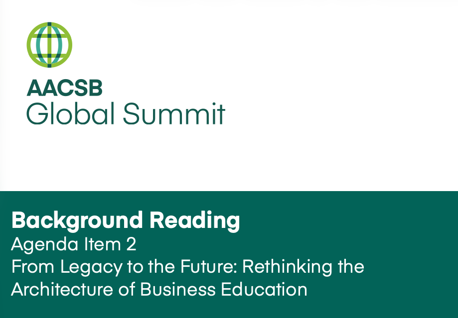 Cover of the AACSB Global Summit background reading paper on rethinking the architecture of business education.